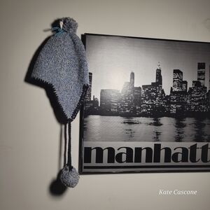 Vintage J. Crew 1990's Wool Blue Knit Pom-Pom Hat